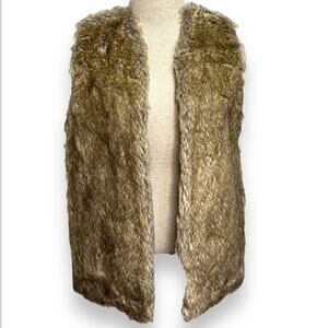 Studio Womens Petite L Faux Fur Knit Sweater Vest Animal Print Mobwife Winter